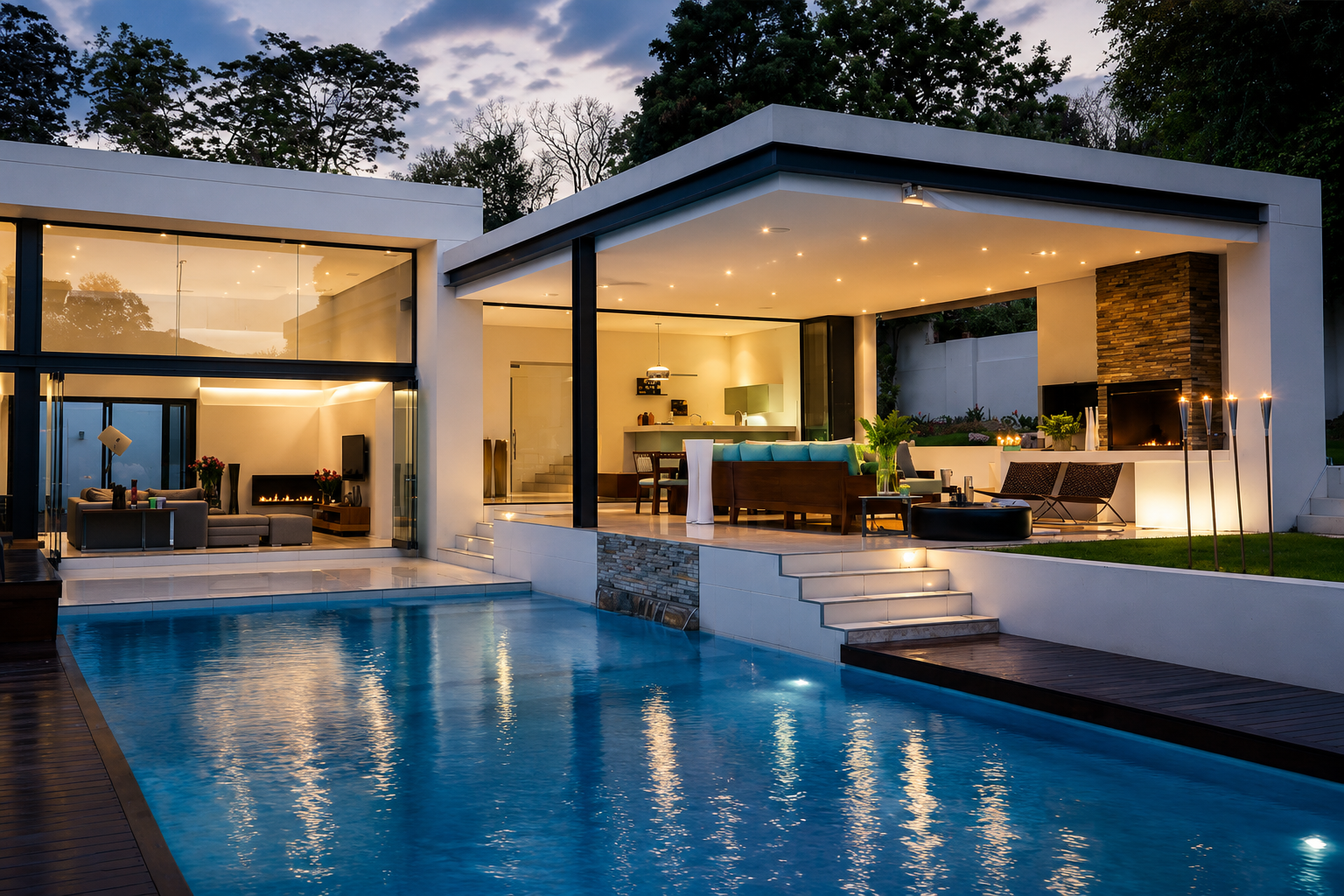 Villa infinity pool at twilight
